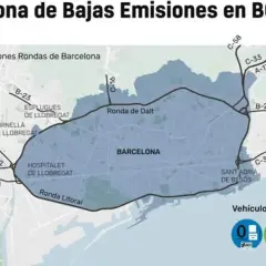 Mapa de la Zona de Bajas Emisiones en Barcelona, mostrando las rondas y vías excluidas. Se ilustra cómo se aplicarán las restricciones cuando quitan la ZBE Barcelona.