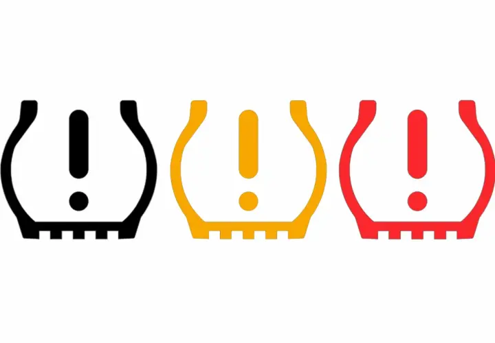 Iconos de advertencia de presión de neumáticos: negro, amarillo y rojo. ¡Cuidado con el chivato neumáticos!