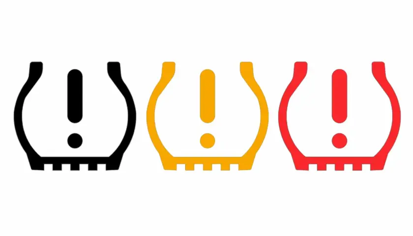 Iconos de advertencia de presión de neumáticos: negro, amarillo y rojo. ¡Cuidado con el chivato neumáticos!