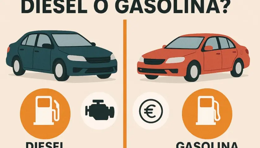 Un coche azul y uno rojo, ¿cuál elegir? La decisión entre **diésel o gasolina** depende de tus necesidades.