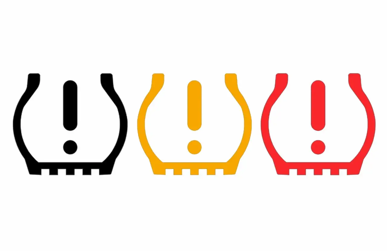 Iconos de advertencia de presión de neumáticos: negro, amarillo y rojo. ¡Cuidado con el chivato neumáticos!