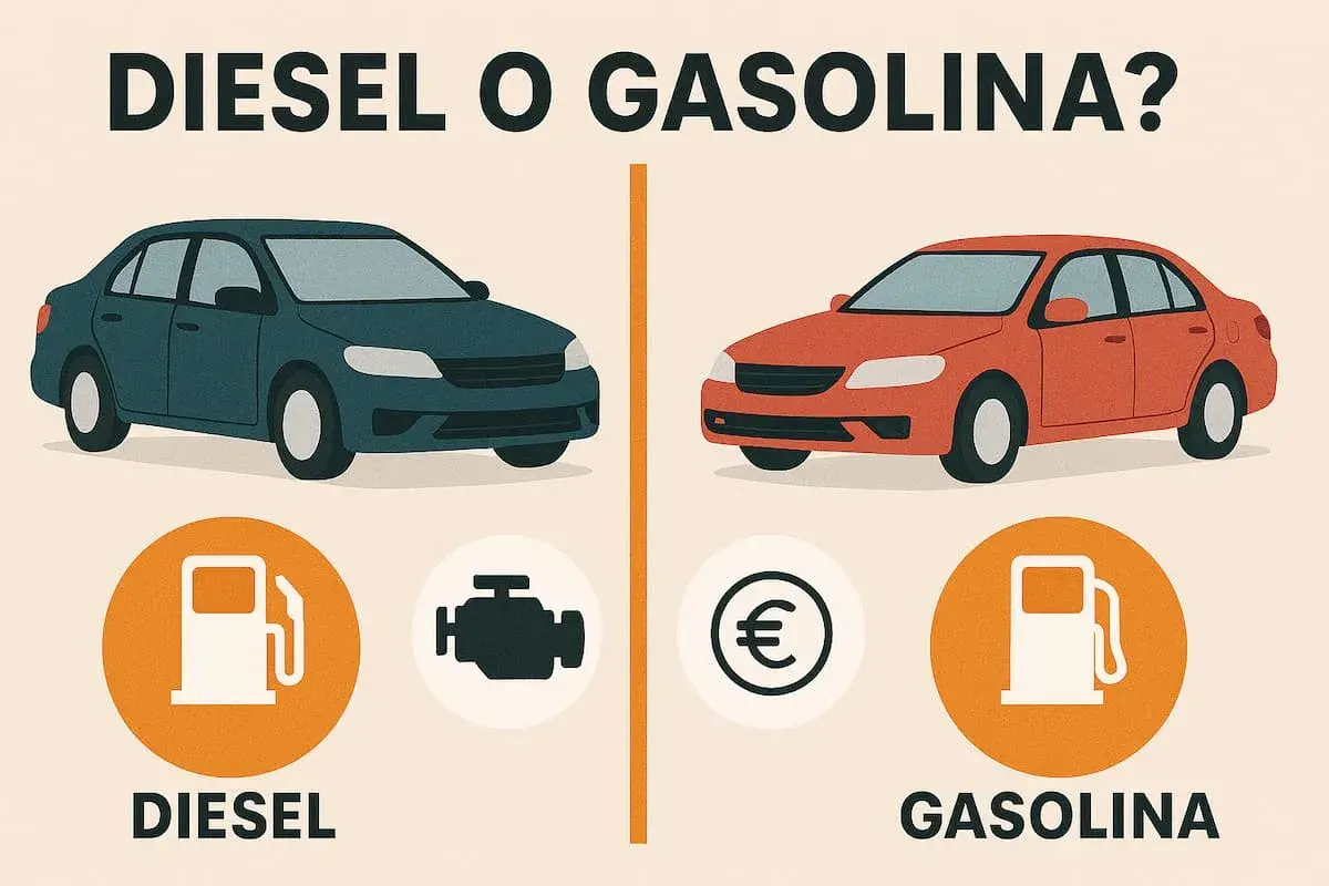 Un coche azul y uno rojo, ¿cuál elegir? La decisión entre **diésel o gasolina** depende de tus necesidades.