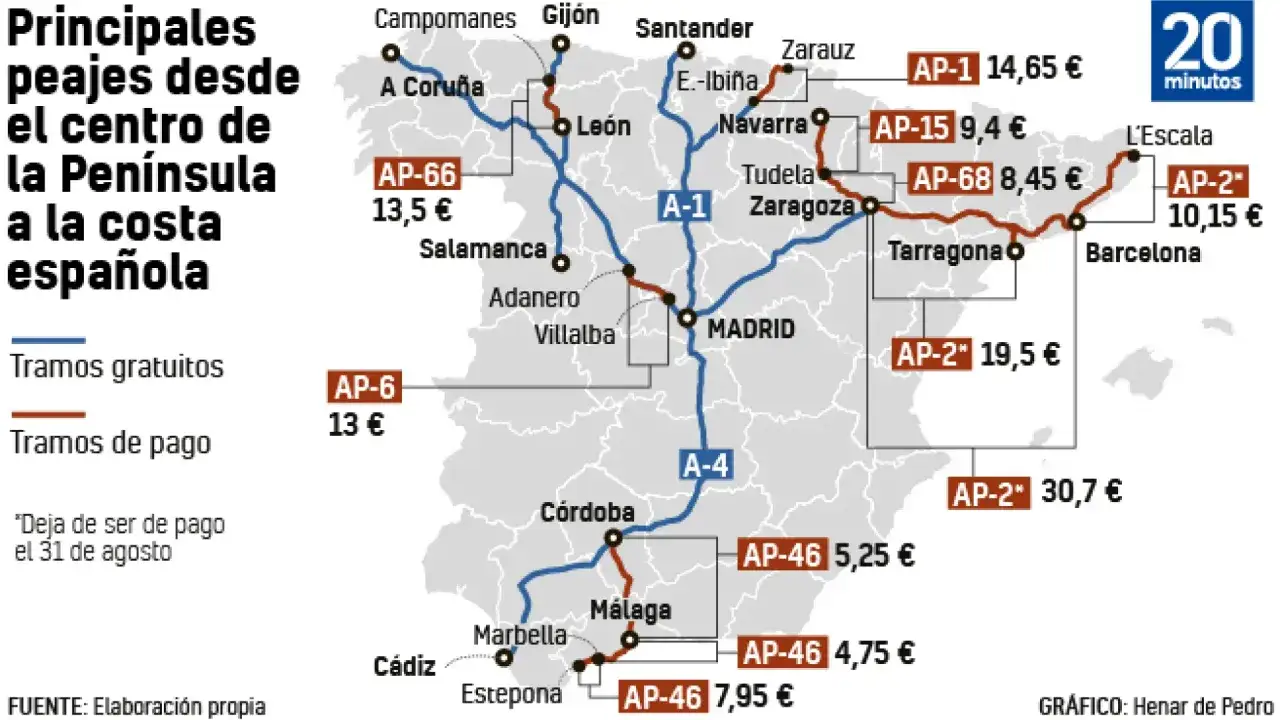 Mapa de peajes en Espa&ntilde;a. El tramo AP-66 tiene un precio de 13,5 &euro;.